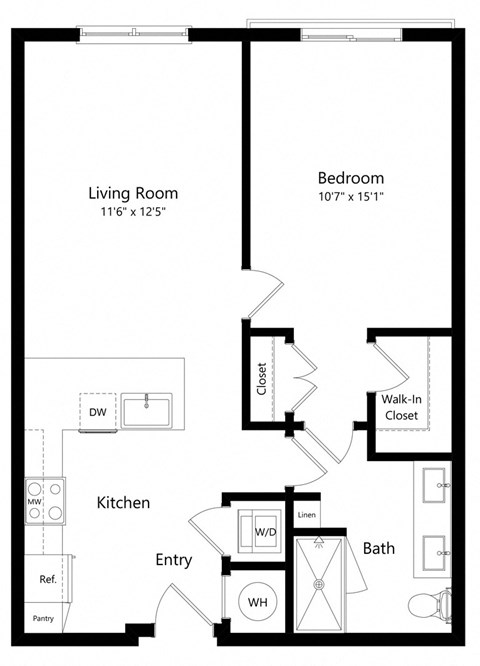 One Bedroom Floor Plan with 741 Sq. Ft. at Parc at White Rock Luxury Apartments in Dallas TX